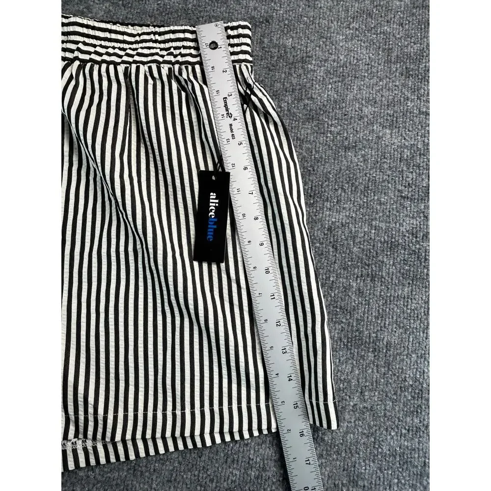 Alice Blue WMS XL Black& WT Striped Pull On Shorts Elastic Waist NWT Lightweight - Picture 6 of 6